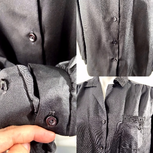 Vintage Ann Chabrol Cutout Black Button Up Blouse - Picture 3 of 7
